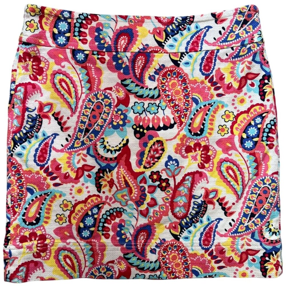 Talbots Women's Cotton Pencil Skirt Flat Front Sz 8p Multicolor Paisley Back Zip - Picture 1 of 11